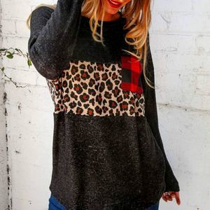 Charcoal Leopard Plaid Pocket Top Med.